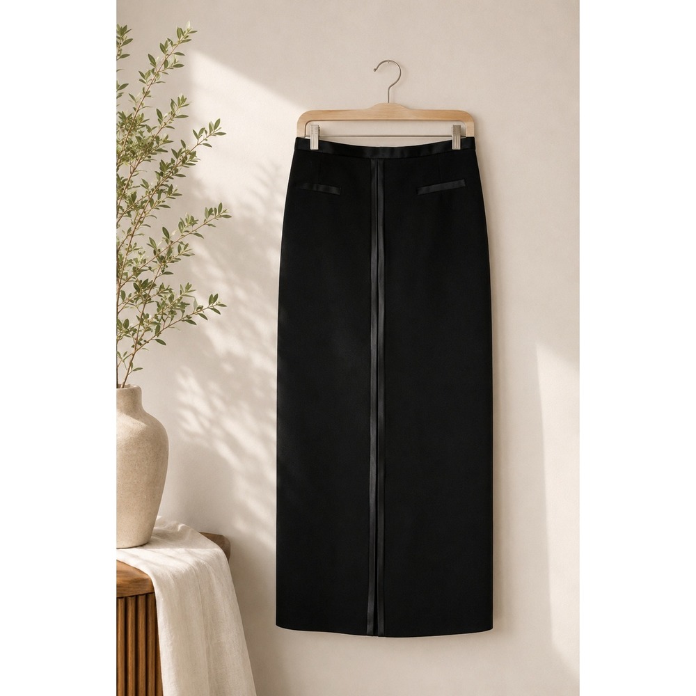 Joseph Ribkoff Black Zip Front Maxi Skirt Minimalist Column Made in Canada‎ 10